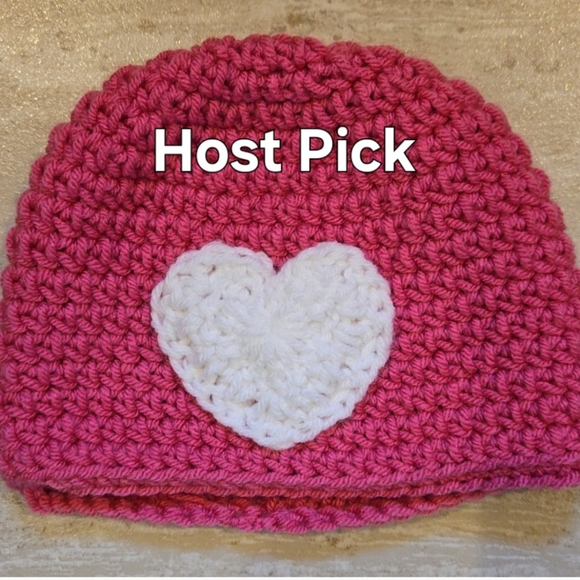 Hand Crafted Other - Hand-Knit/Crocheted Adorable Hot Pink with White Heart Beanie